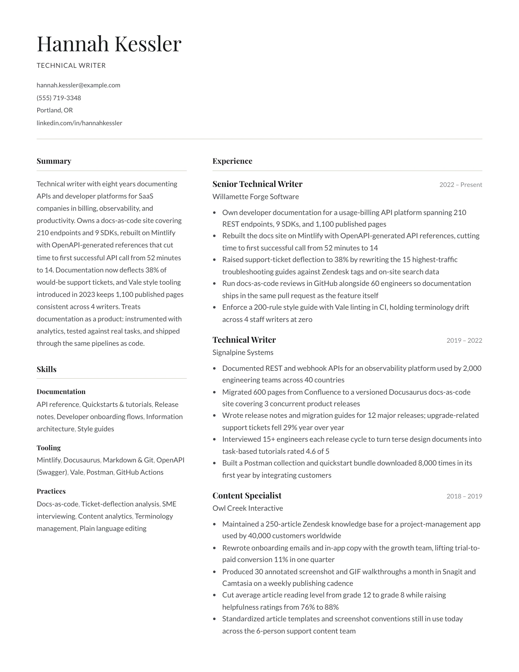 Technical Writer · Quiet resume template preview