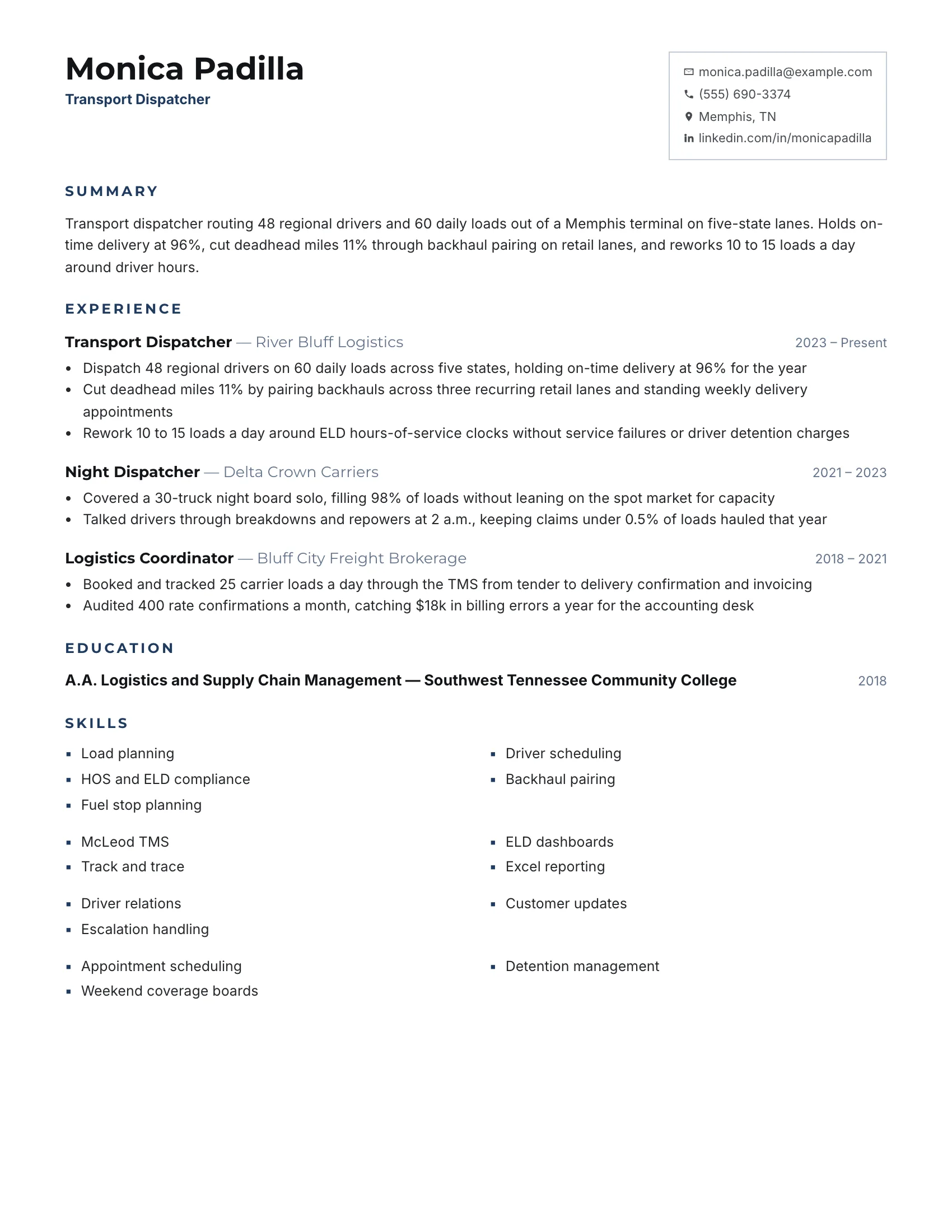 Transport Dispatcher · Square resume template preview