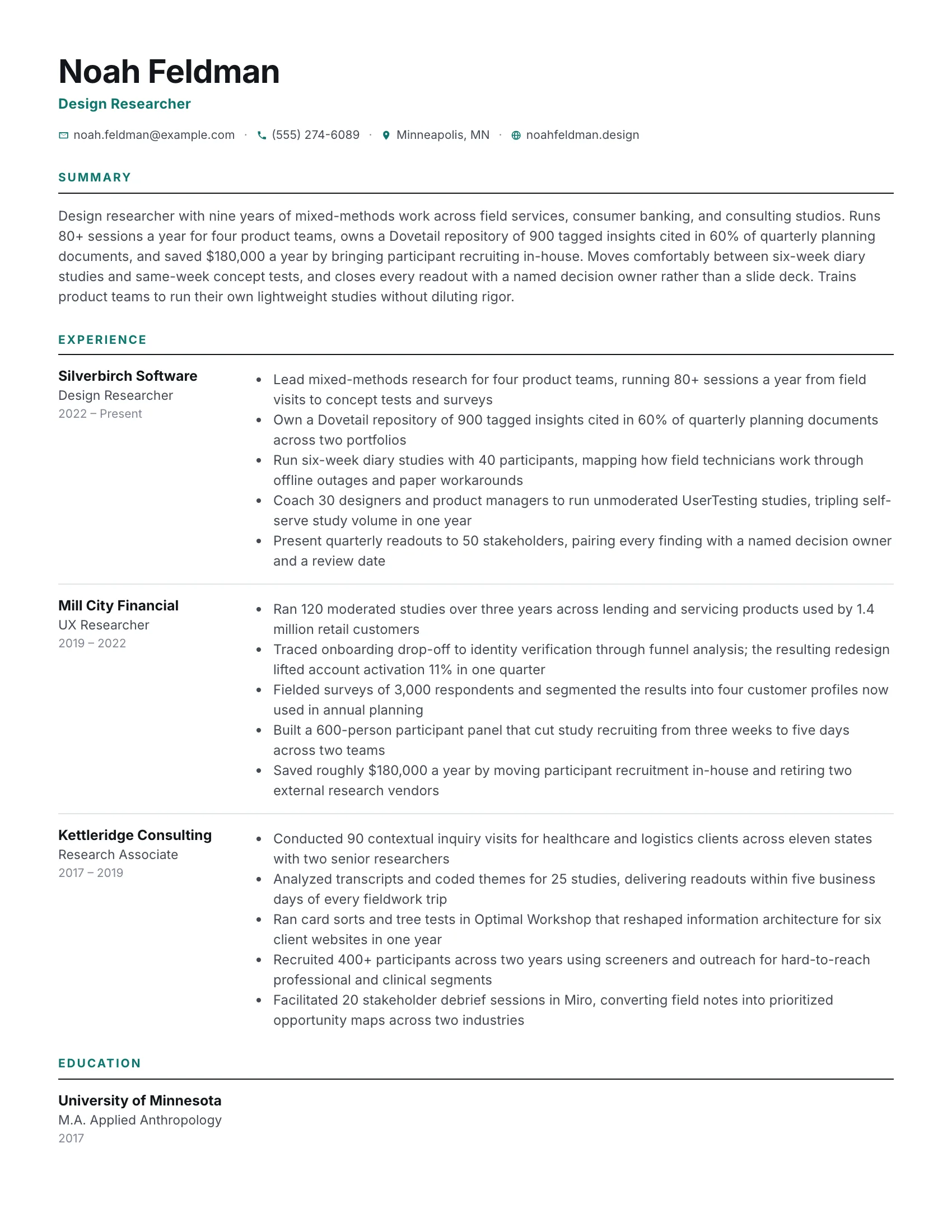 Design Researcher · Grid resume template preview