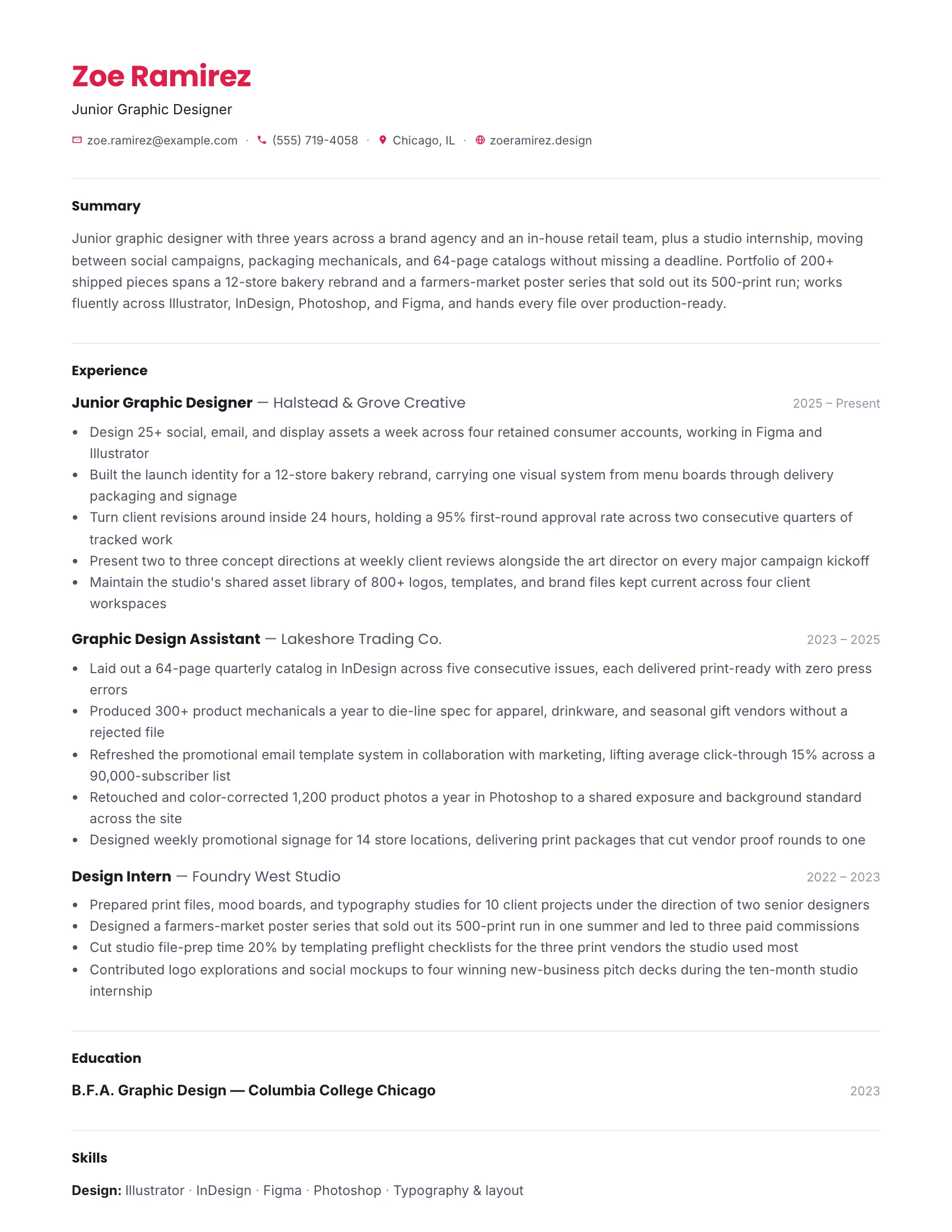 Junior Graphic Designer · Typesheet resume template preview