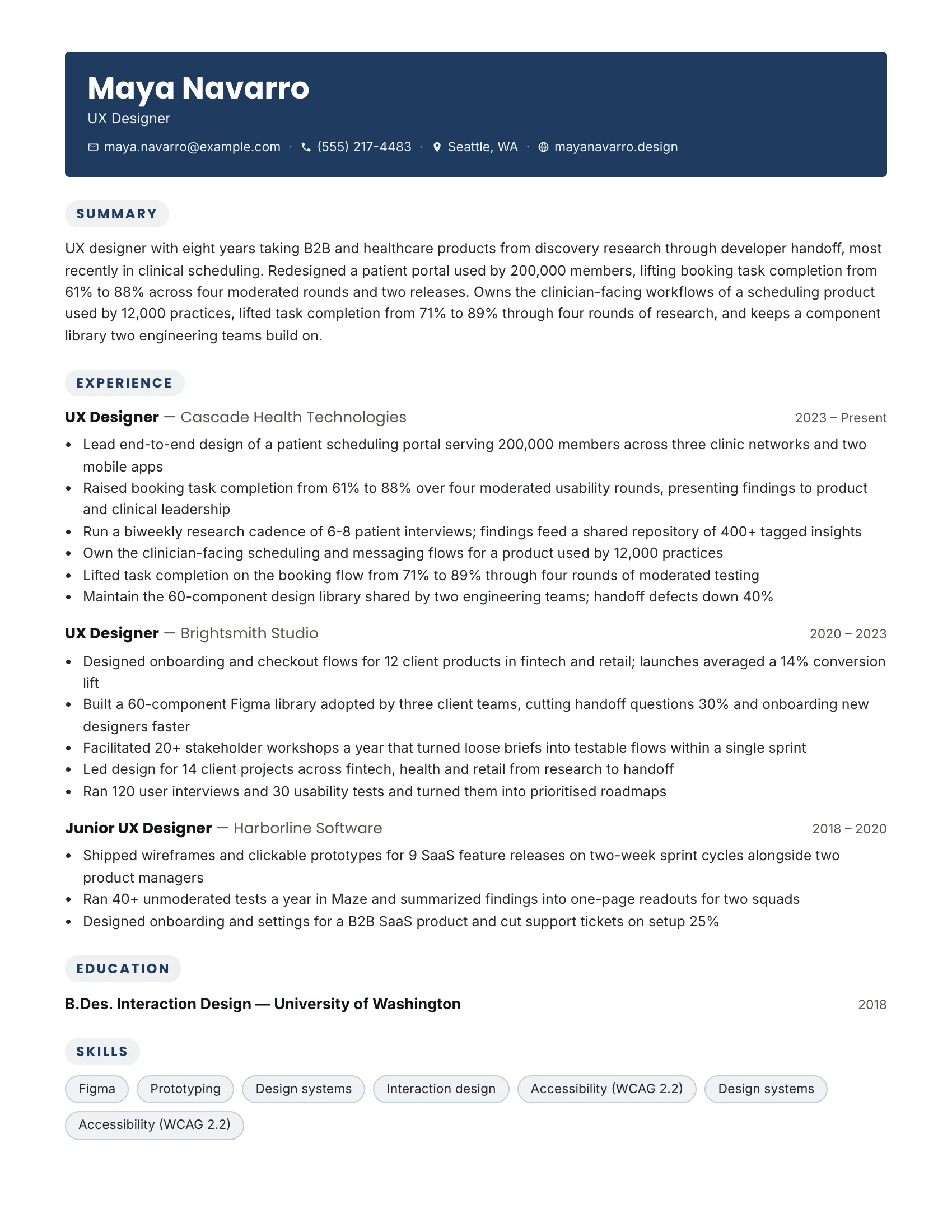UX Designer · Grid resume template preview