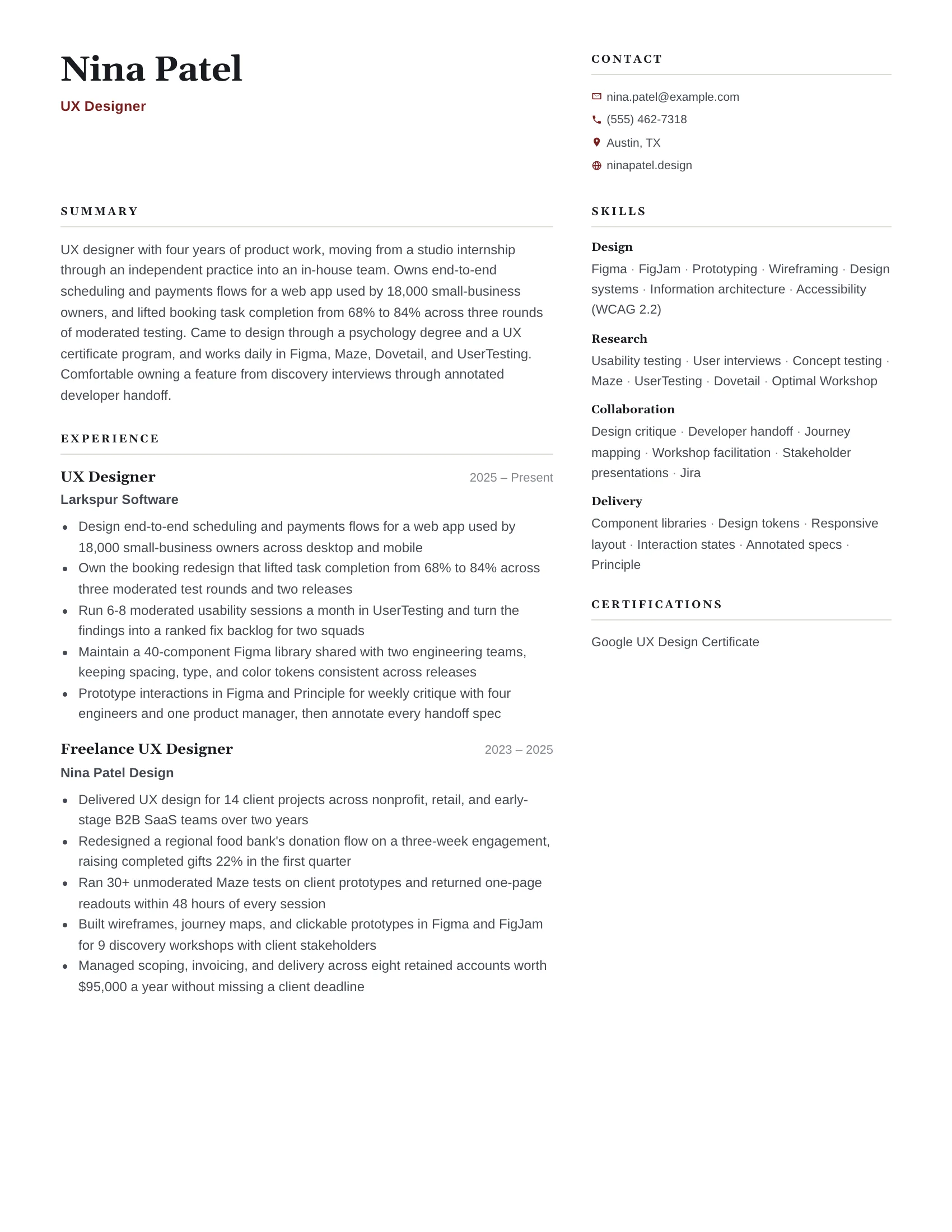 UX Designer · Ruled resume template preview