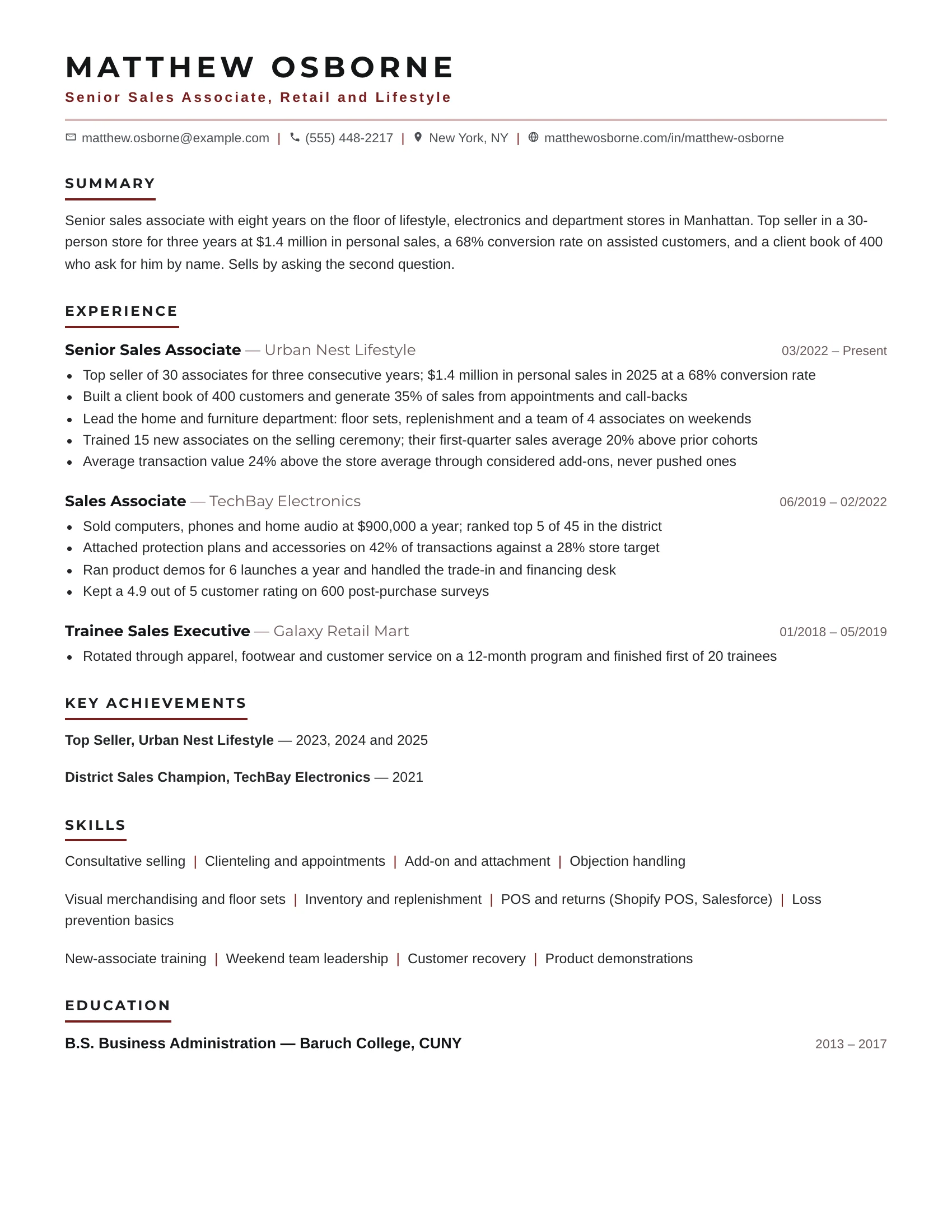 Sales · Visibility resume template preview