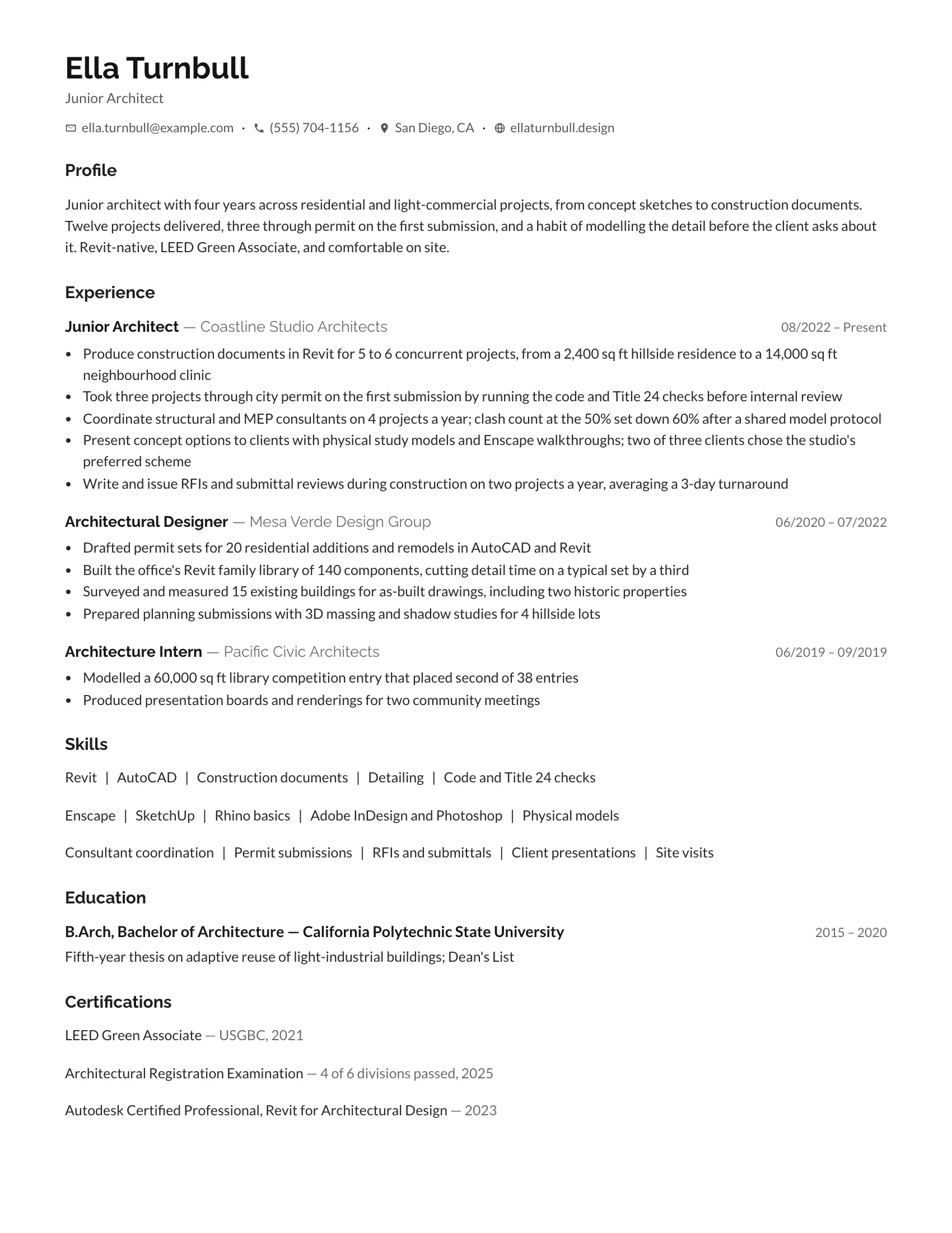 Architect · White resume template preview