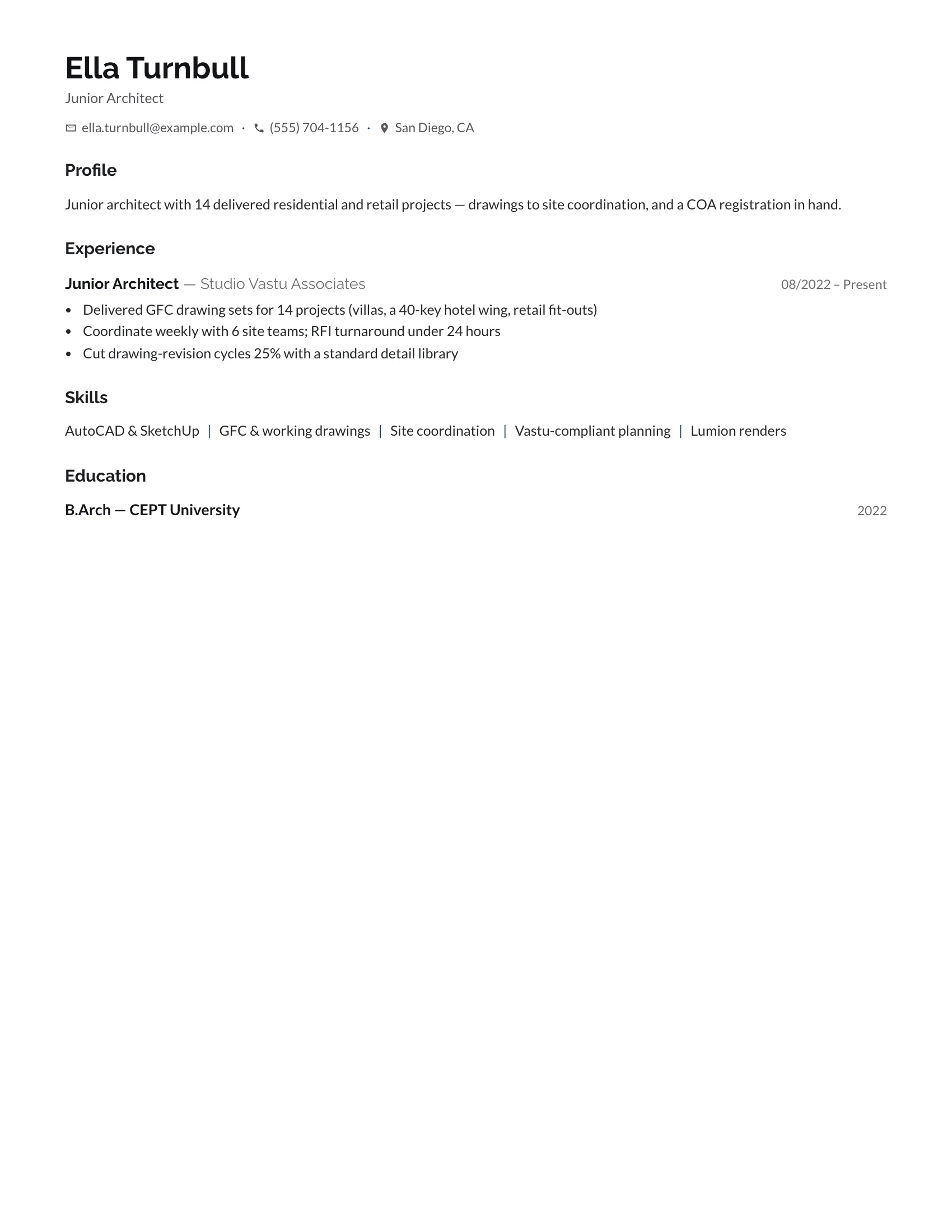 Architect · White (Navy) resume template preview